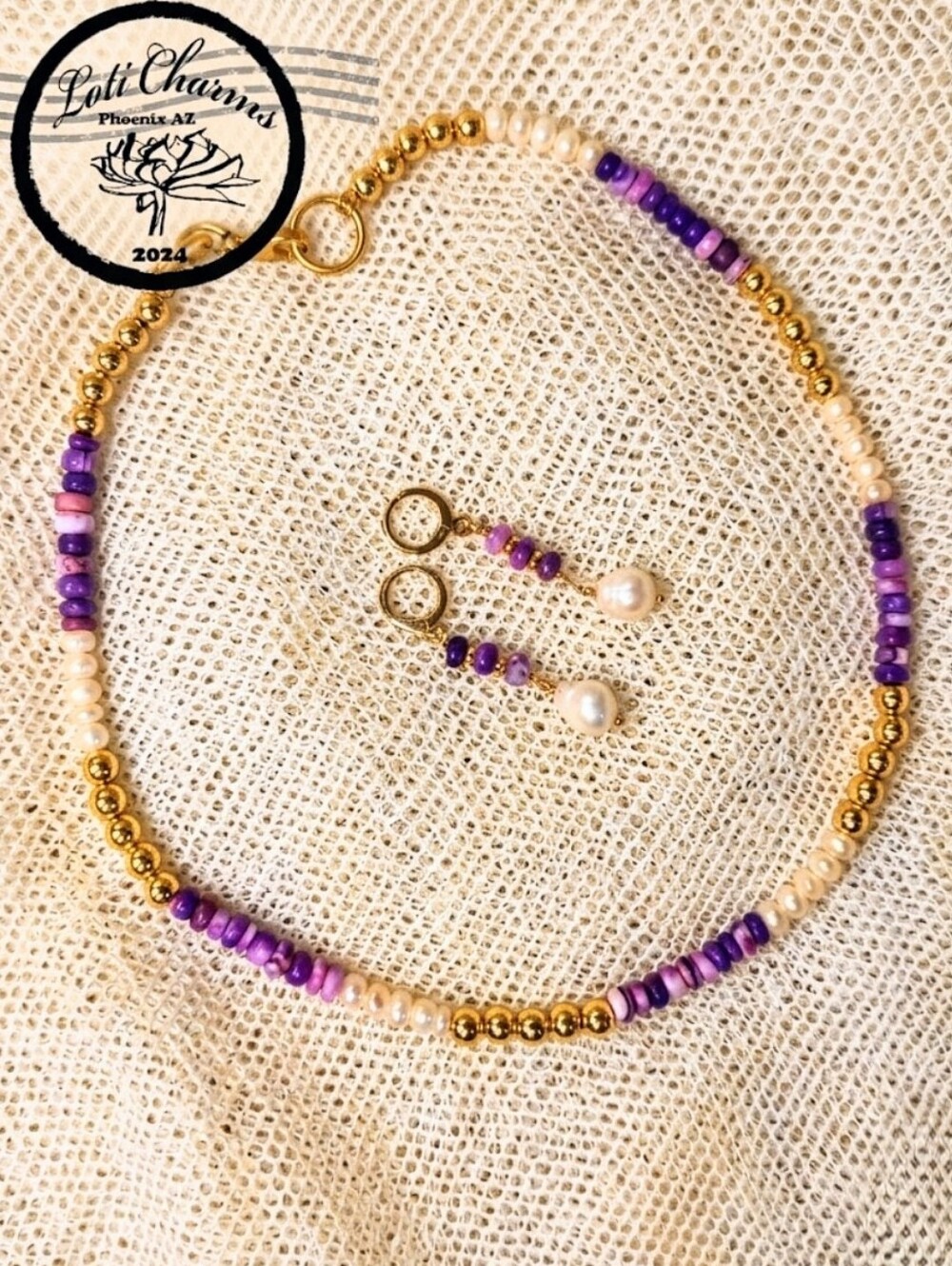 Natural Orchid Purple Peruvian Opal & Pearls In Handcrafted Necklace & Earrings